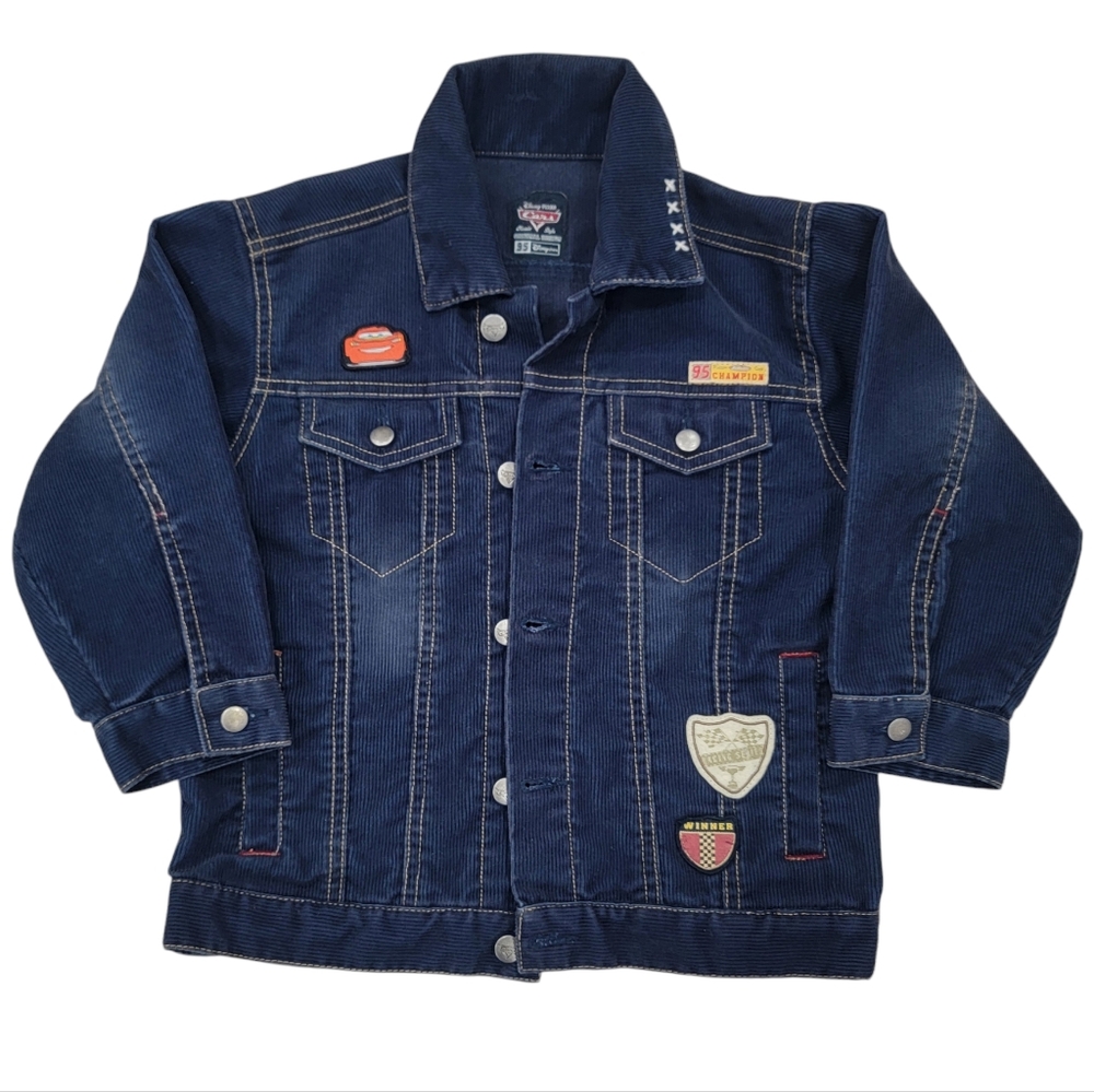 Disney Store Pixar Cars Kids Corduroy Jacket Lightning McQueen Racing Bl…